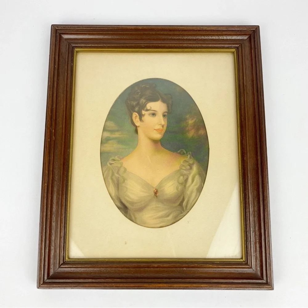 Vintage Wood Framed Print Portrait Lady Belgrave Vicountess Oval 10